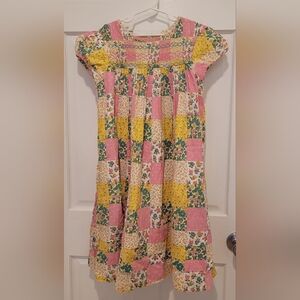 Mini BODEN Girls Pink & Yellow Patchwork Smocked Dress